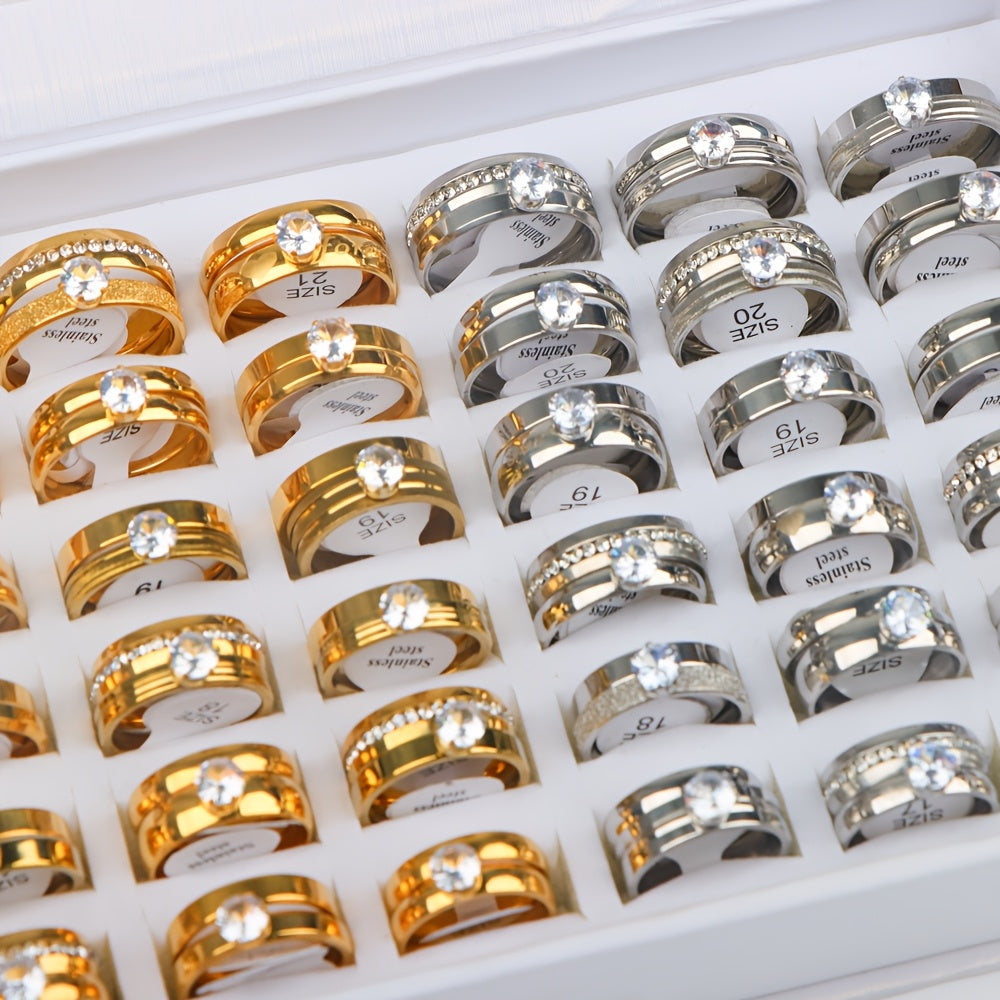 20 Pieces Classic Fashion Romantic, Eternal Love Synthetic Synthetic Zirconia Stainless Steel Rings, Women's and Men's Couple Wedding Ring Sets Jewelry, Proposal EngaSynthetic Gemstoneent Anniversary Valentine'