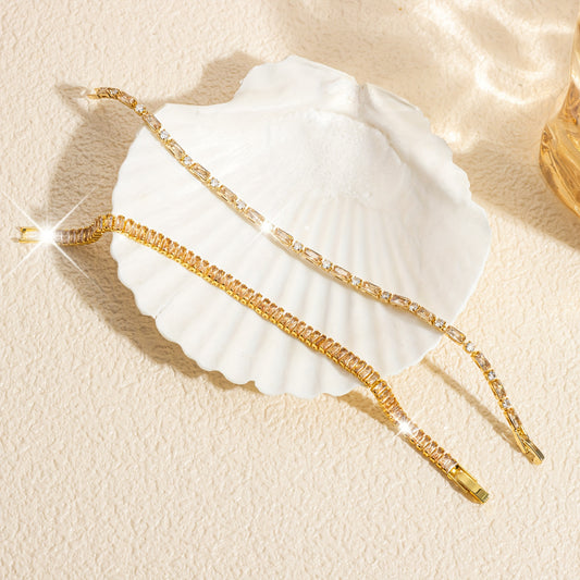 Lot de 2 Bracelets Tennis Femme – Style Élégant et Sexy, Alliage de Cuivre Plaqué Or 18K, Hypoallergénique et Anti-Oxydation, Design Unisexe, Zirconium Synthétique Rectangulaire 3A Effet Champagne, Bijoux Raffinés