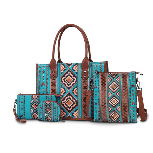 Set de 4 Sacs Cabas Boho Chic – Bandoulière Ajustable, Grande Capacité, Style Ethnique Vintage, Polyester Imprimé Aléatoire, Idéal Vacances et Cadeaux