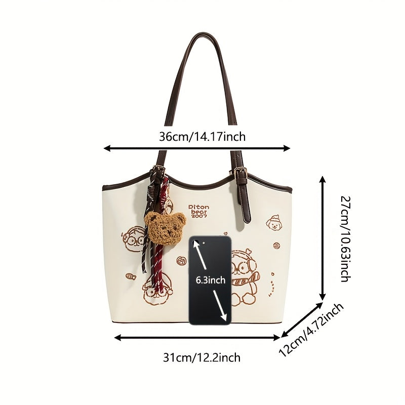 Sac Cabas Femme Stylé – Grande Capacité, Détails Marron, Motif Animal Amusant, Parfait pour le Quotidien et les Déplacements, Poignées Solides
