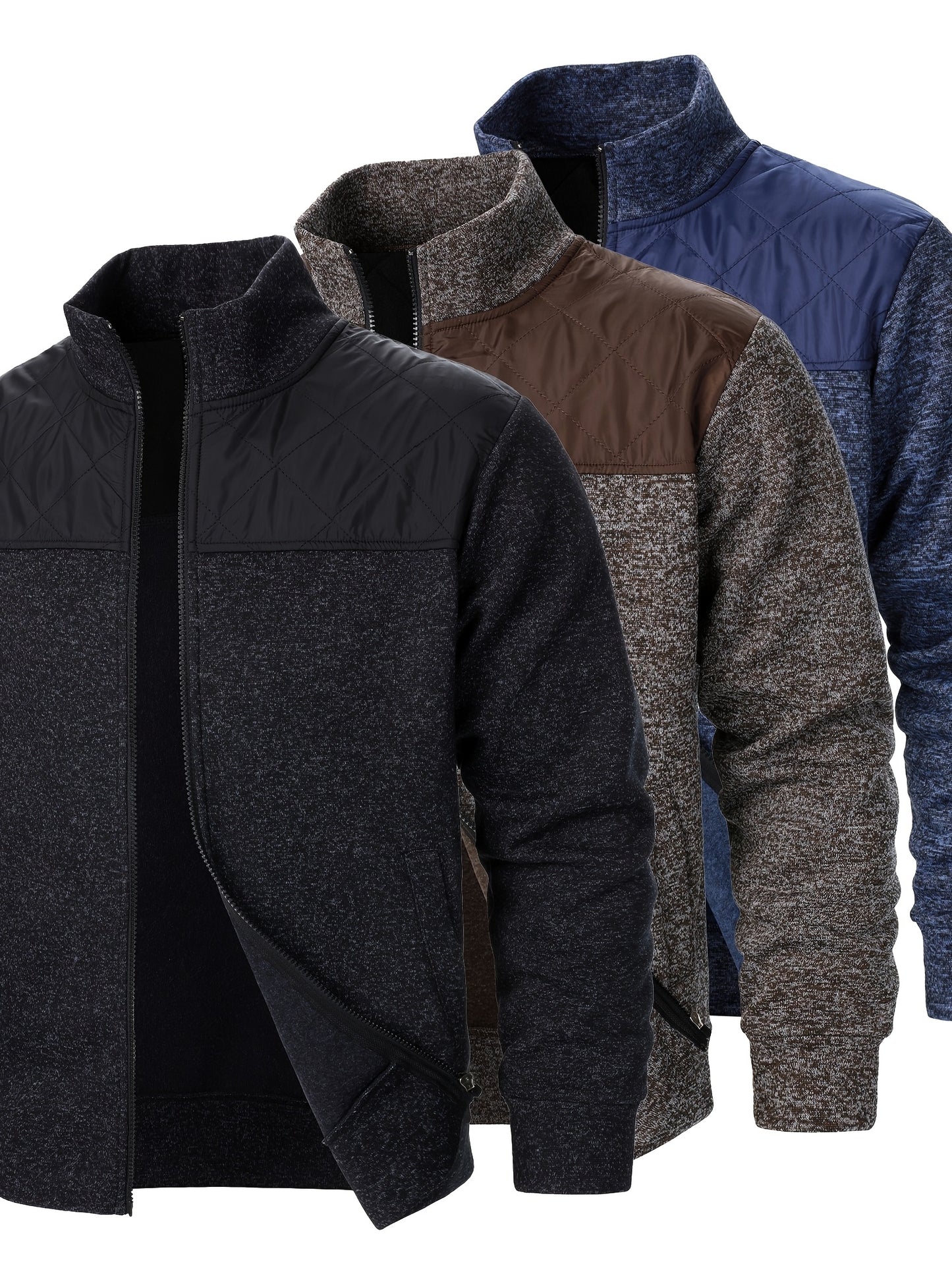 Lot de 3 Sweatshirts Homme en Polaire – Zip, Marron, Manches Longues, Col Montant, Décontracté, Golf et Camping, Lavable en Machine