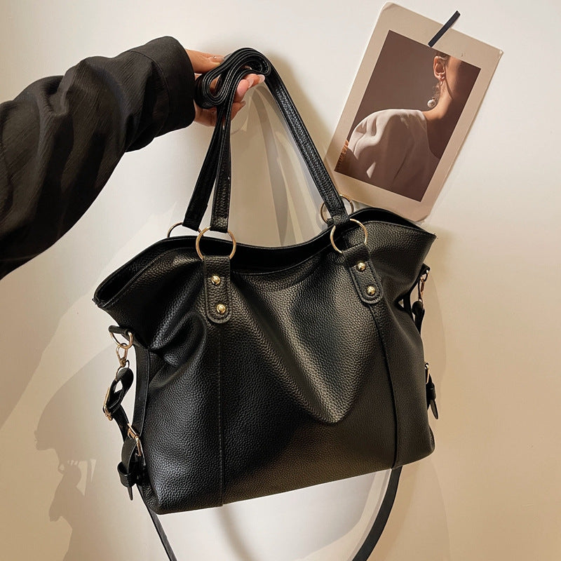 Sac Cabas Femme Grande Capacité – Sac Élégant Minimaliste avec Fermeture Éclair, Spacieux pour le Travail, Usage Quotidien et Événements Formels, Sac Synthétique Durable Noir Mat, Polyvalent, Poignées Solides