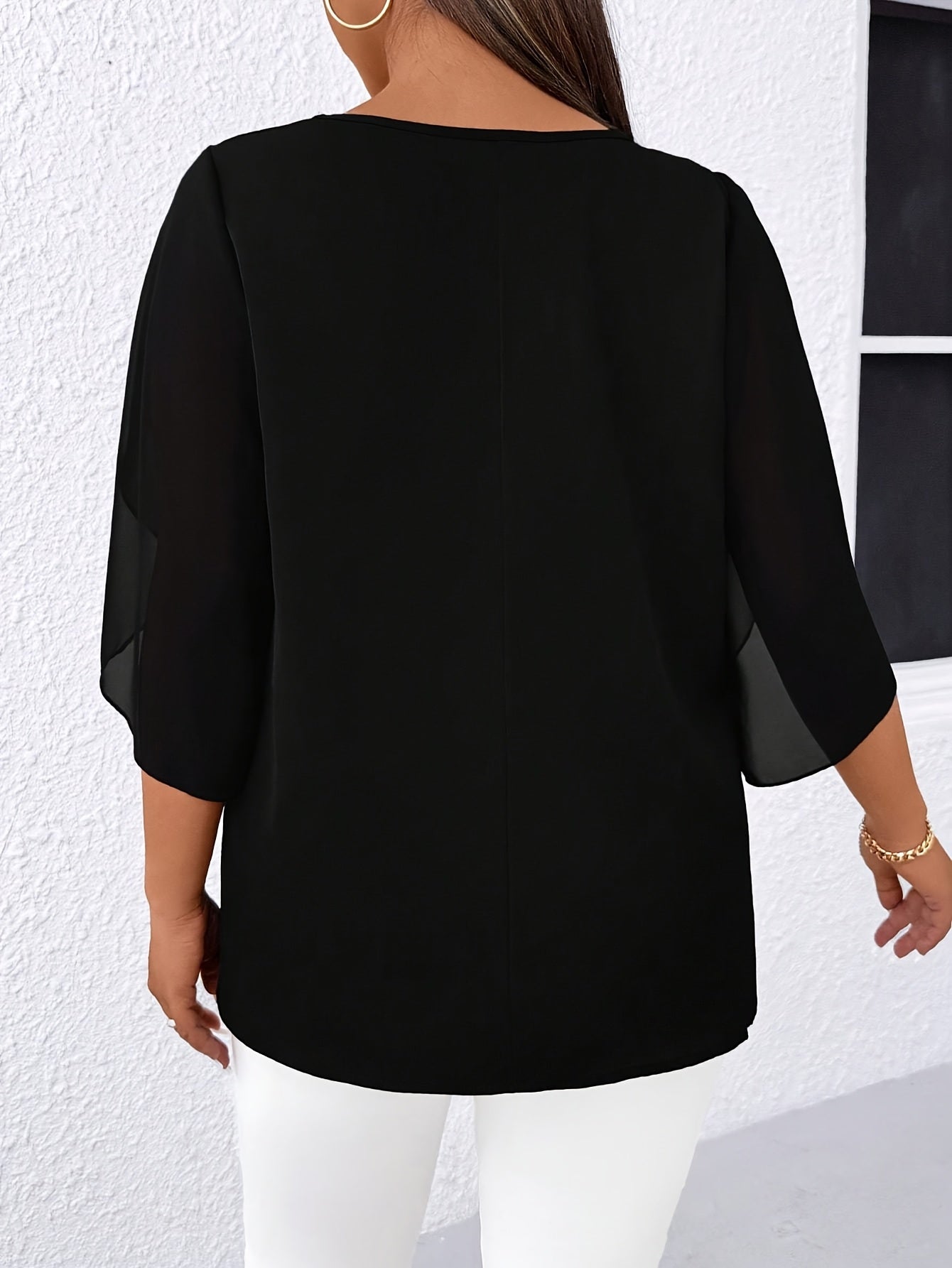 Blouse Femme Grande Taille Élégante – Manches Mi-Longues, Col Classique, Tissu Non Extensible, Tous Saisons