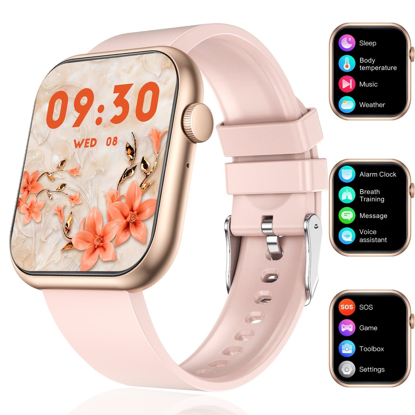 4.98cm Smart Watch with Body Temp/ Monitor, Smart Watch with Wireless Call (Answer/ Make/ Reject Calls) for Men Women, Fitness Activity Tracker with 100+ Sports Modes/ SOS/ Game/ AI Voice/ Calculator, Compatible with Android