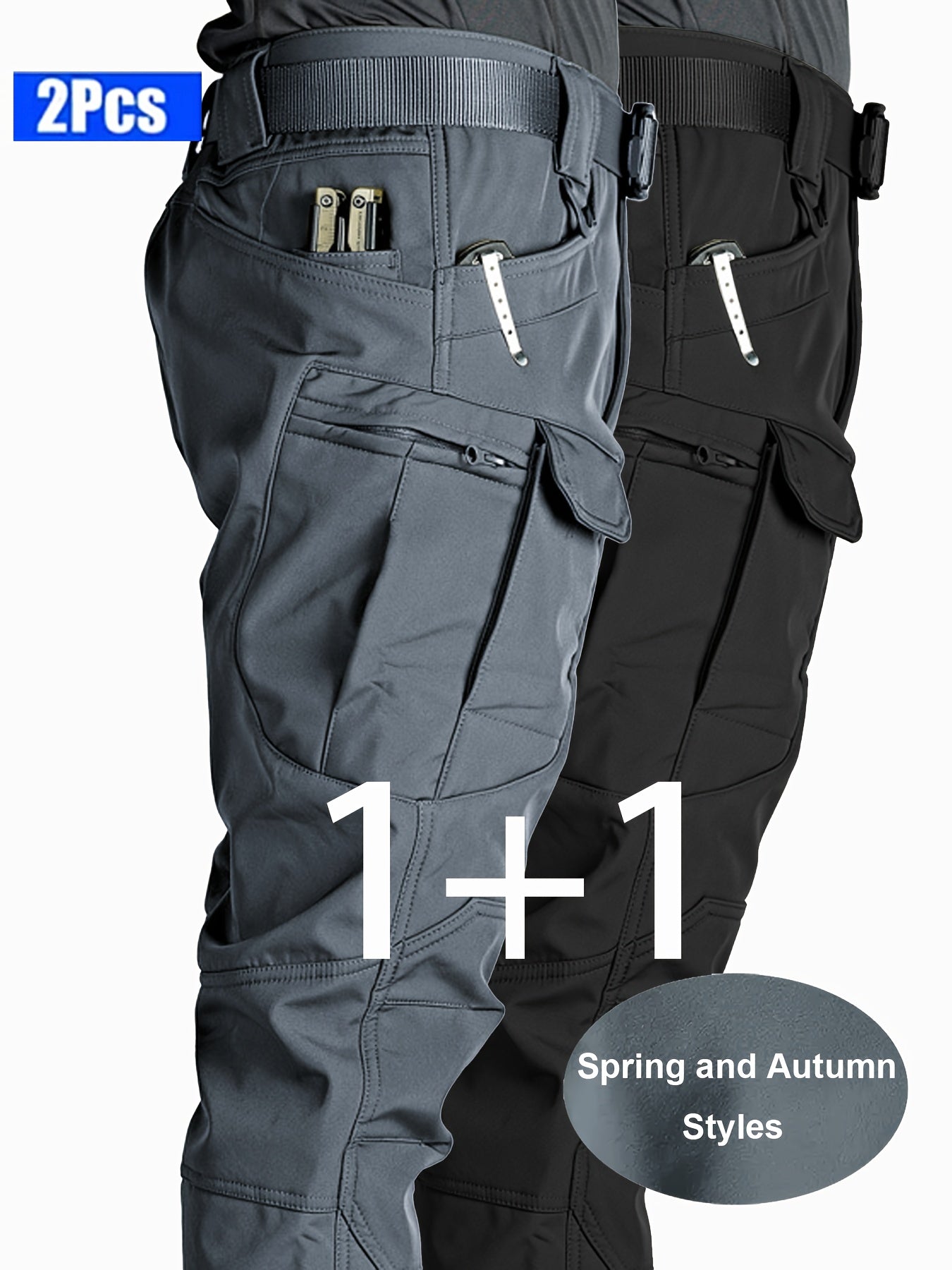 2pcs Pantalons Cargo Homme – Tactiques, Multipoches, Stretch Léger, Casual & Outdoor, Printemps/Automne