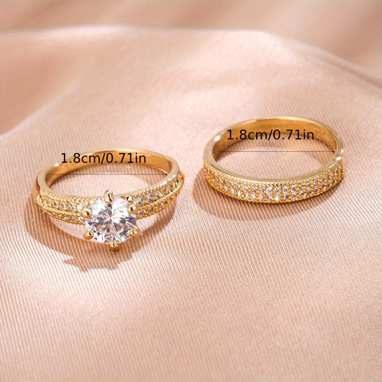 2pcs Set Elegant Ring for Proposal and Wedding, No Box Included