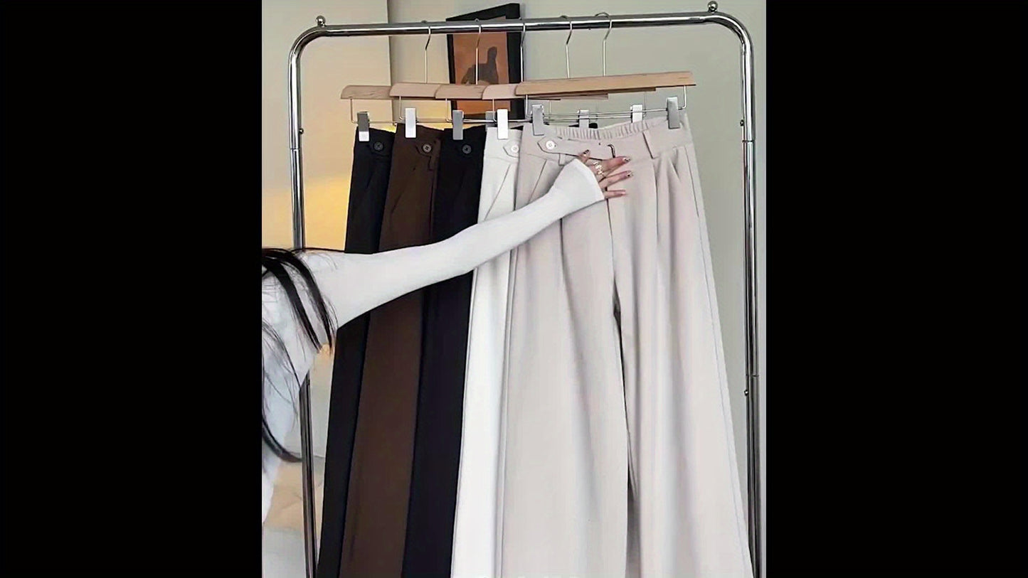 Pantalon Femme en Tweed – Gris, Taille Haute, Jambe Droite, Automne/Hiver, Sans Ceinture