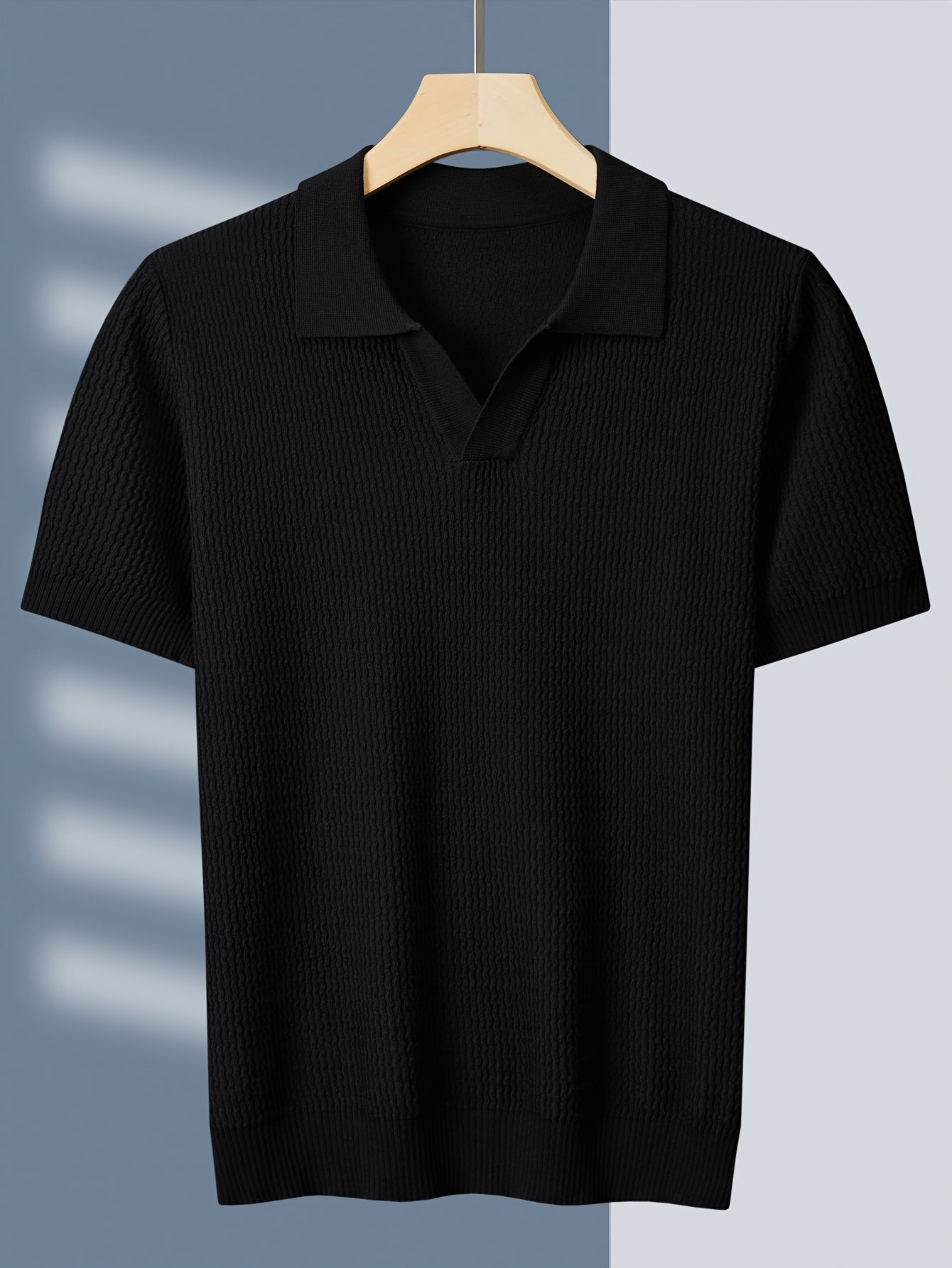 Tehan Brand Men's Clothing, Crafted with Heavy-processed Wave-pattern Jacquard Fabric, Knitted Shirt with American-style Lapel. Lightweight Business Casual High-quality Light Luxury Fabric, Fashionable Mature and Handsome Des