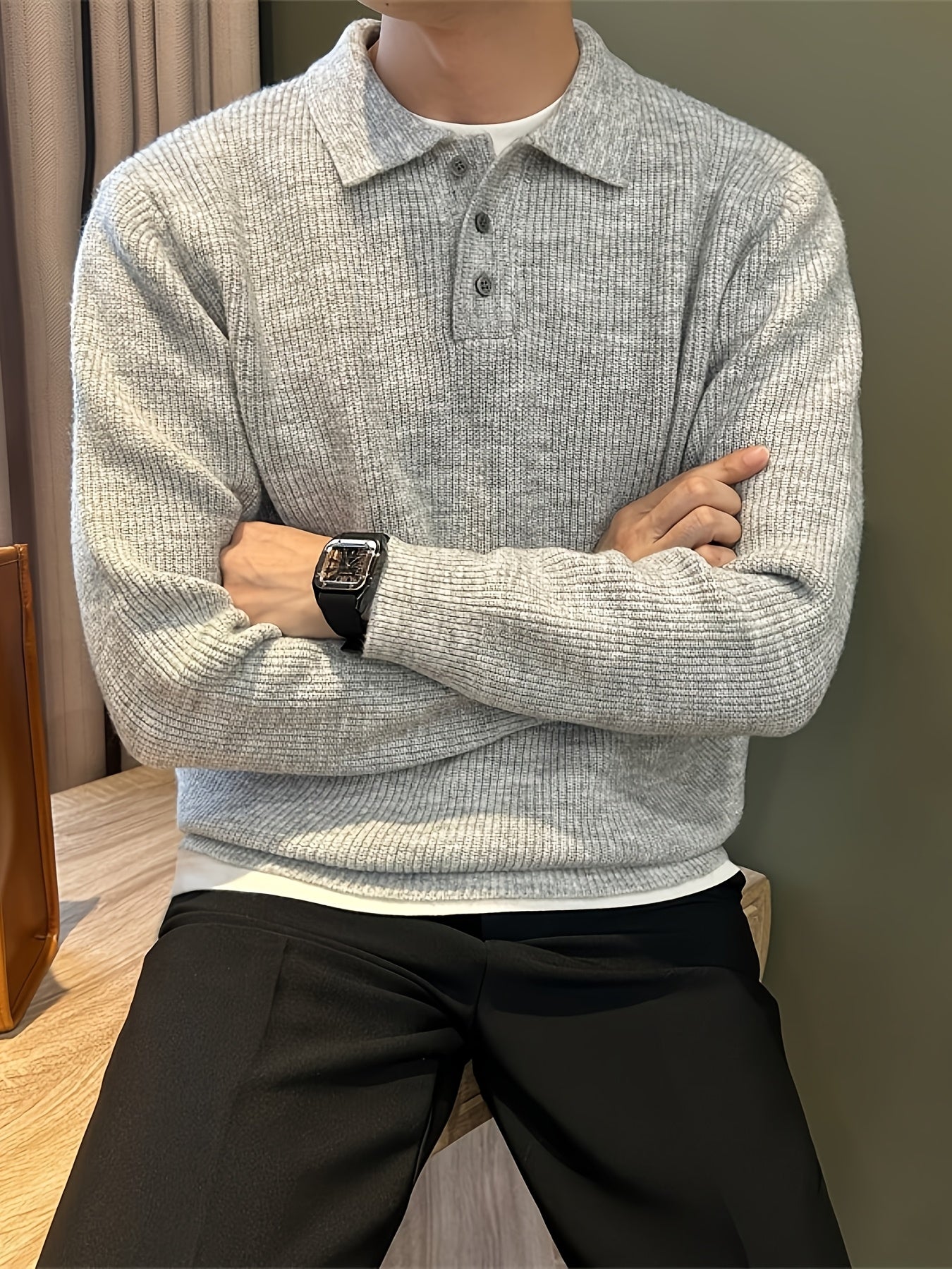 Men'S Casual Light Polo Shirt - Soft Stretch Knit Sweater with Button Front, Long Sleeve, Regular Fit for Fall/Winter, Office & Casual Attire - Everyday Essential, Winter Clothing, Classic Collar, Durable Construction, Stylis