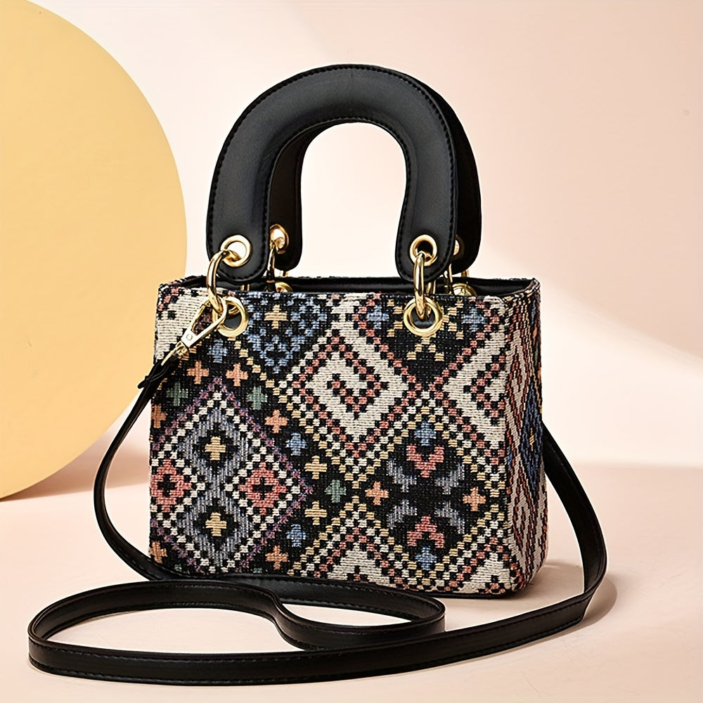 Sac à bandoulière tissé – petit, pendentif poupée, grand compartiment