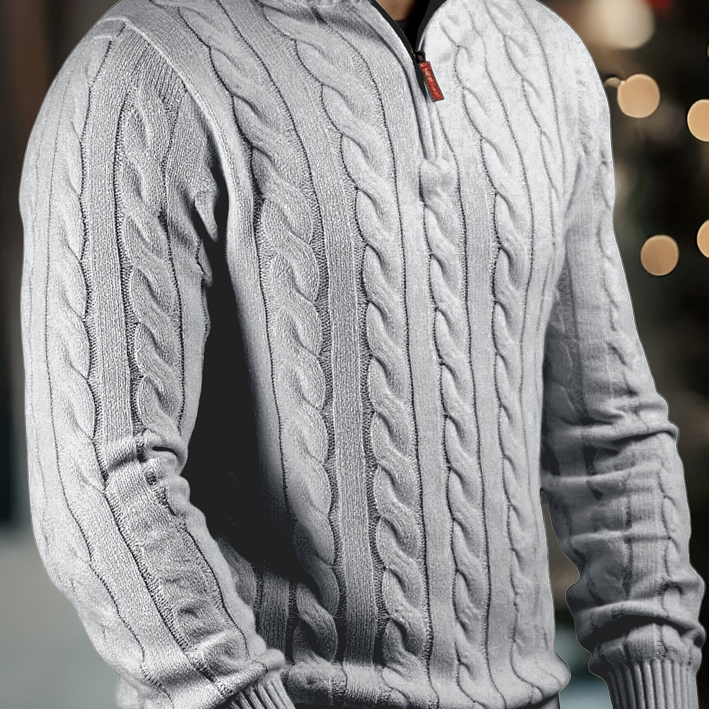 Men's Solid Color Zippered -Knit Sweater - Winter Warm High Neck Pullover, Soft Stretch Knitwear Suitable for Office, Date Night & Casual Wear - Ideal Gift for Fall/Winter