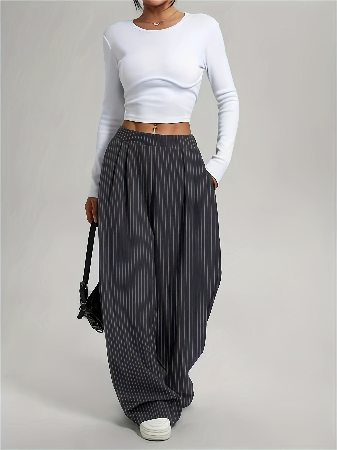 Lot de 2 Pantalons Femme – Taille Élastique, Décontracté, Gris, Printemps/Été/Automne, Jambe Longue, Style Classique