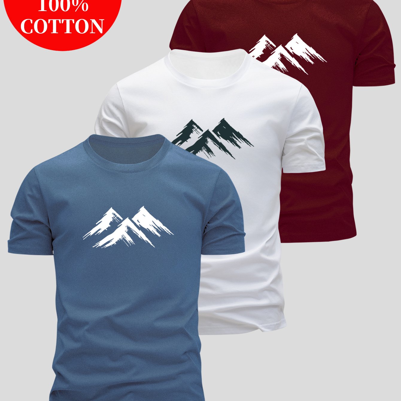 3pcs 100% Cotton T-Shirts, Simple and Elegant Design, 100% Breathable Comfort for Sports & Outdoor Activities