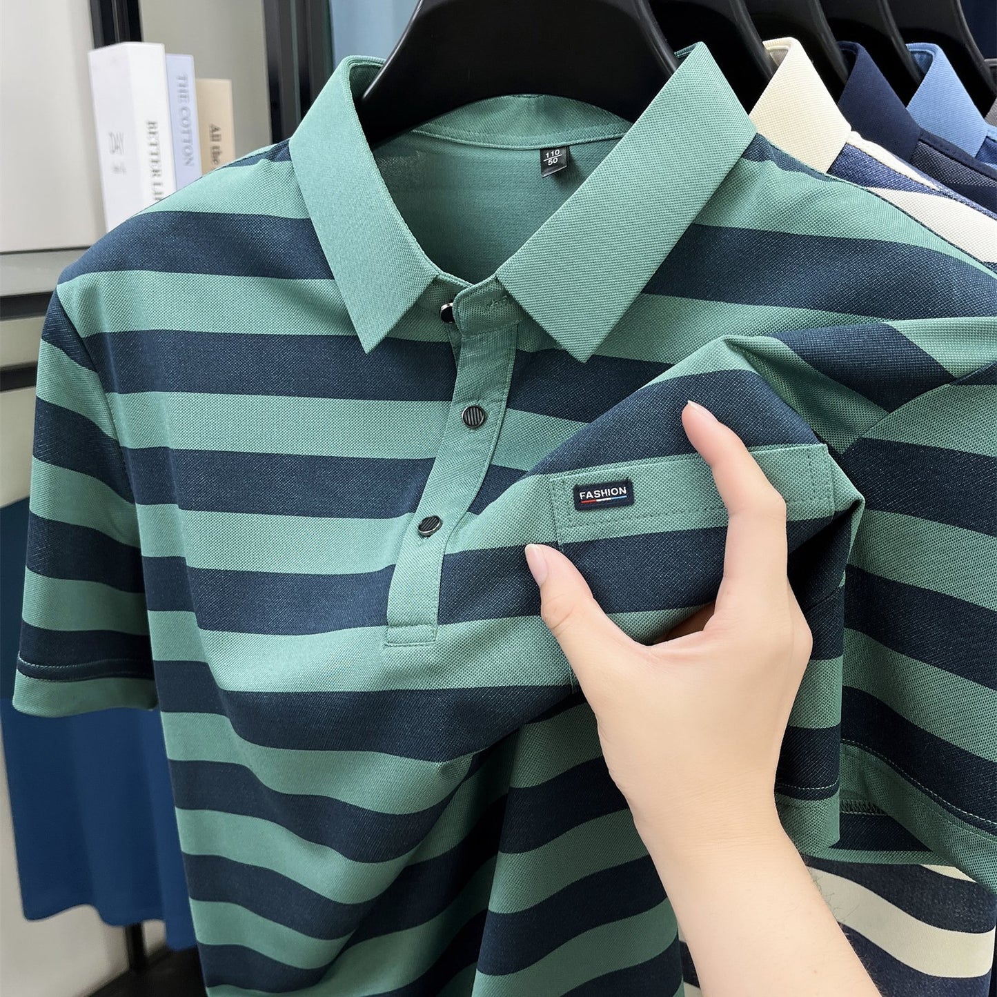 Men'S CRRTMARO Summer Striped Short Sleeve Polo Shirt with Chest Pockets - Casual, Button-Up, Regular Fit, Slight Stretch Fabric, Ideal for Hot Weather, Casual Summer Wear|Striped Pattern|Polyester Fabric