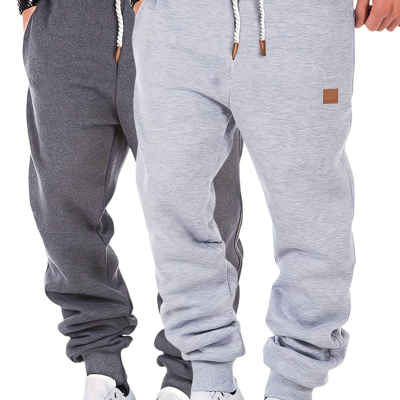2pcs Joggers Homme – Polaire, Gris, Cordon, Sport & Casual, Hiver