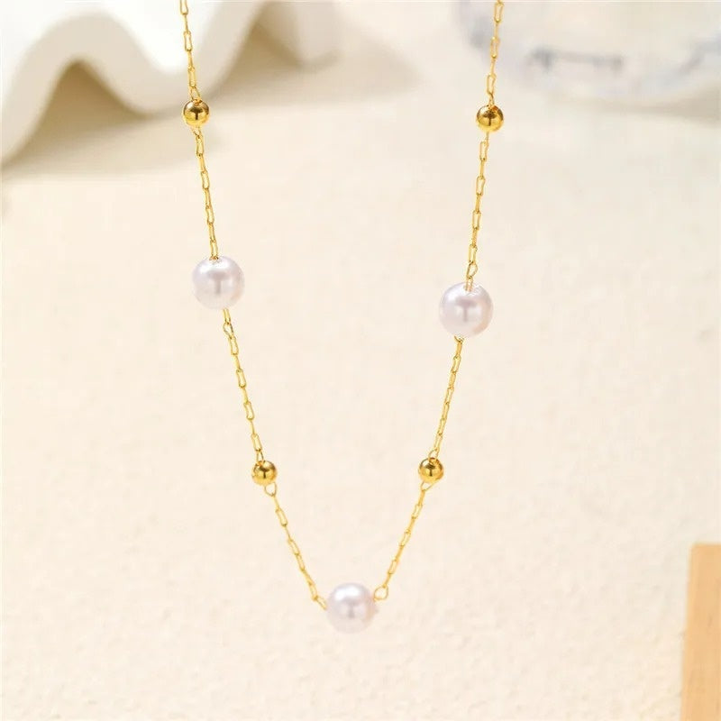 Ensemble de 2 pièces en acier inoxydable pour femme, collier et bracelet à perles, bijou polyvalent pour mariages, soirées et anniversaires, parfait comme cadeau d’anniversaire, léger et élégant