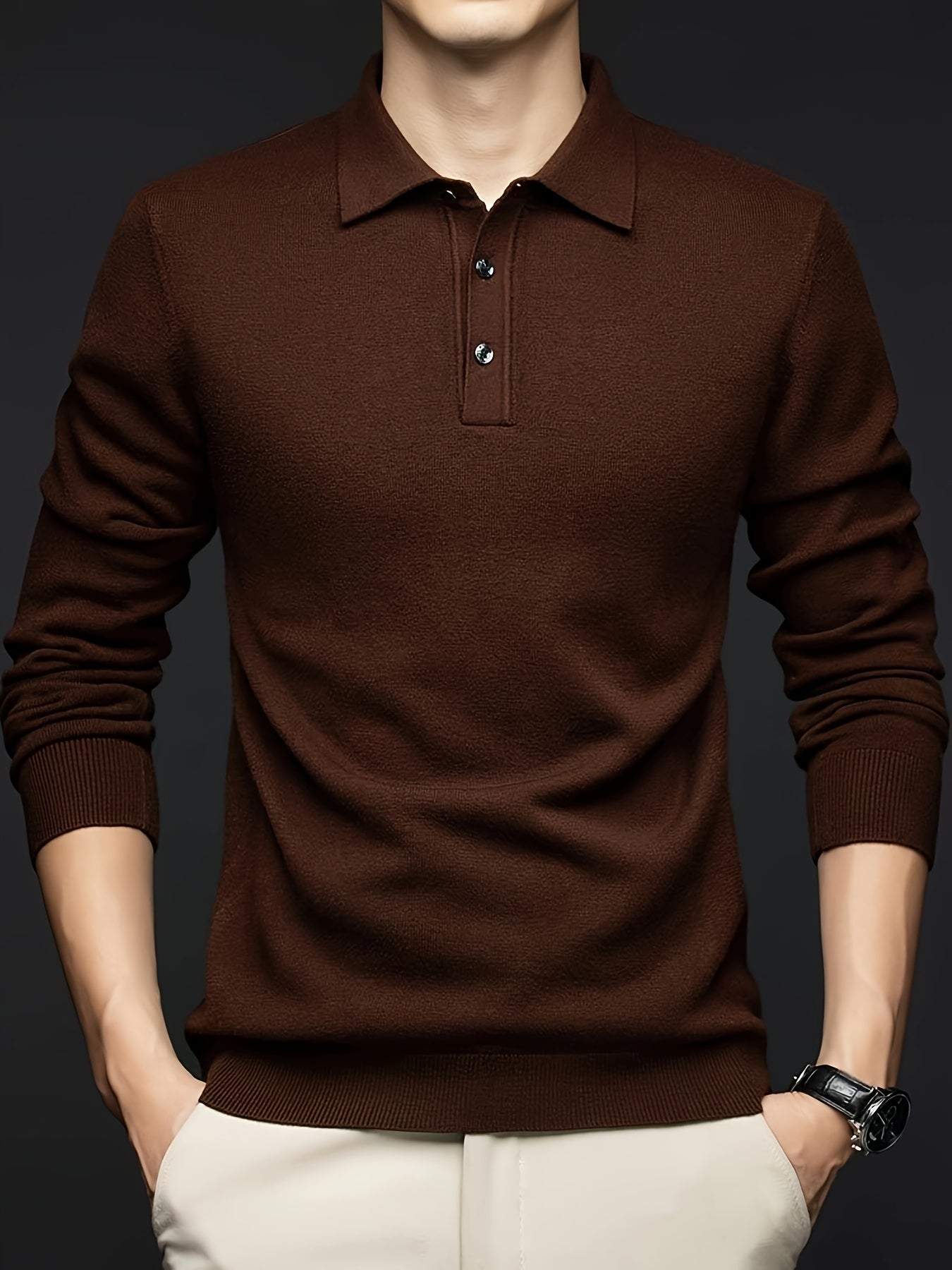Men's Winter Warm Wool Blend Shirt - Burgundy Collar Button-Front Sweater Jacket, Long Sleeve Solid Color Casual & Formal Wear, Hand Washable Pullover Sweater Coat