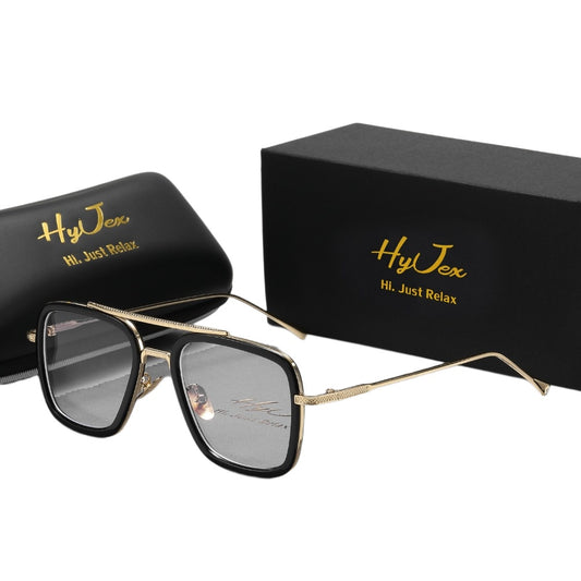 HyJex Trendy Square Frame Blocking Glasses with Golden-Tone Metal Arms, Black Rectangular Eyewear for Women, Includes Protective Case, | Stylish Eyewear | Metal Frame Glasses for Daily