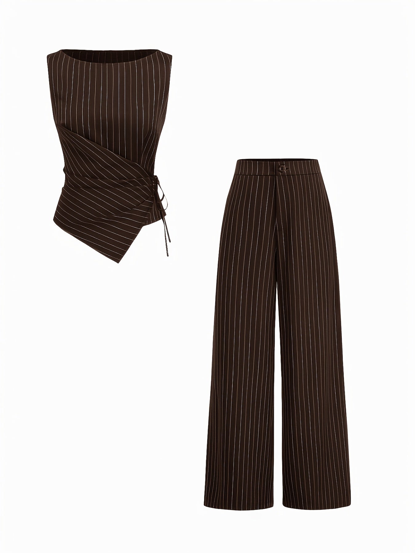 Ensemble deux pièces rayé pour femme, style décontracté chic