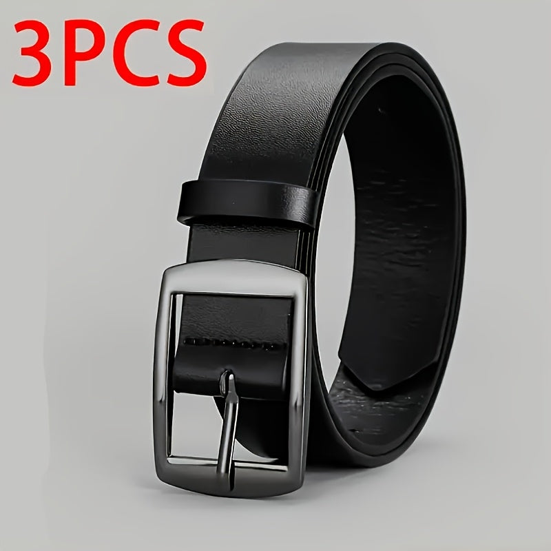 Lot de 3 Ceintures Homme FLAGIA – Boucle Carrée Métallique, Ceintures Designer Décontractées pour Jeans, 3 Couleurs (Marron Clair/Noir/Marron Foncé), Cuir Synthétique de Haute Qualité, Polyvalentes pour Usage Quotidien et Tenues Formelles