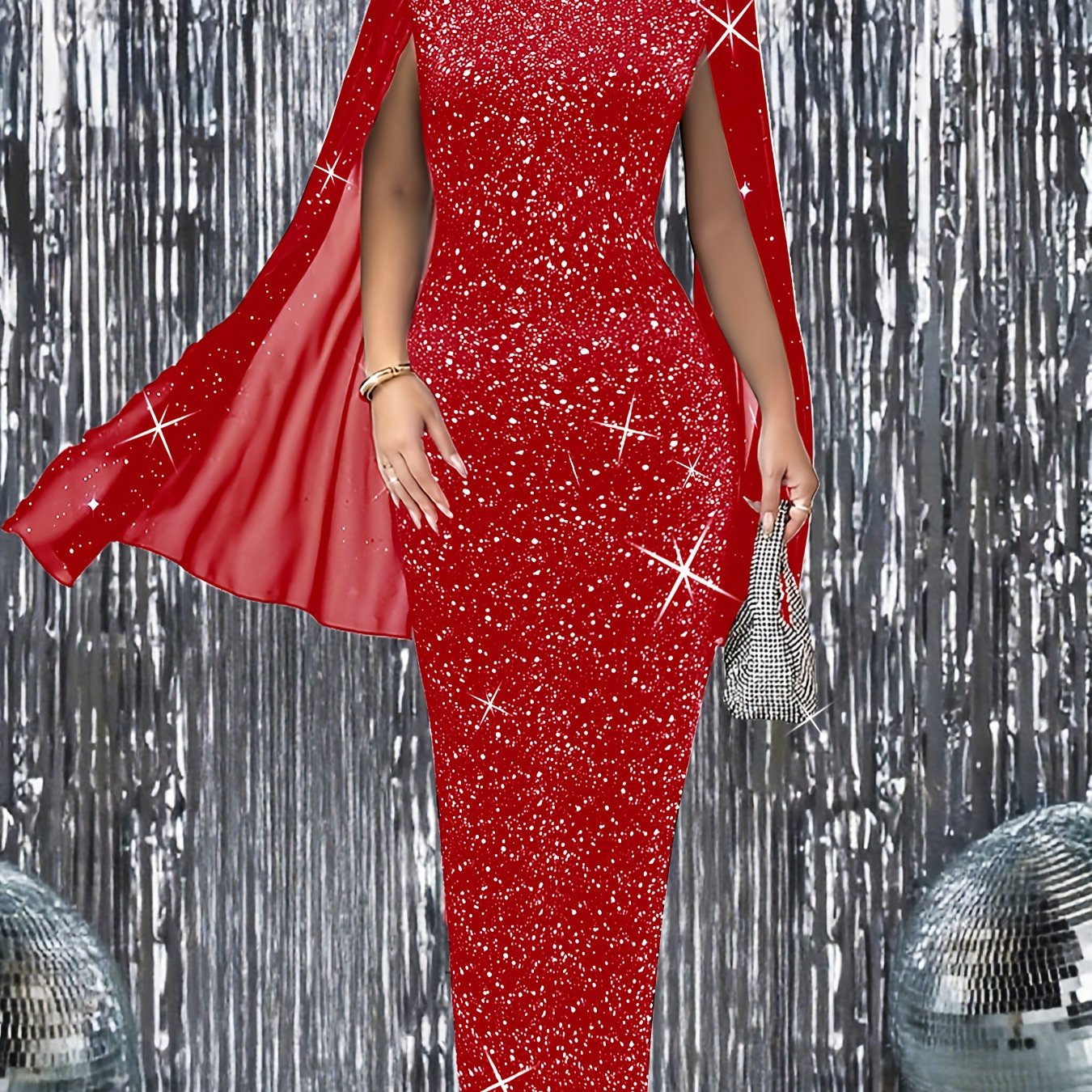 2025 New Elegant Formal Fall Women's Dress, Sequin Evening Gown with Fashionable Spliced Sleeves, Slim-Fit Starlight Long Dress for Halloween Costumes, Parties, and Gatherings