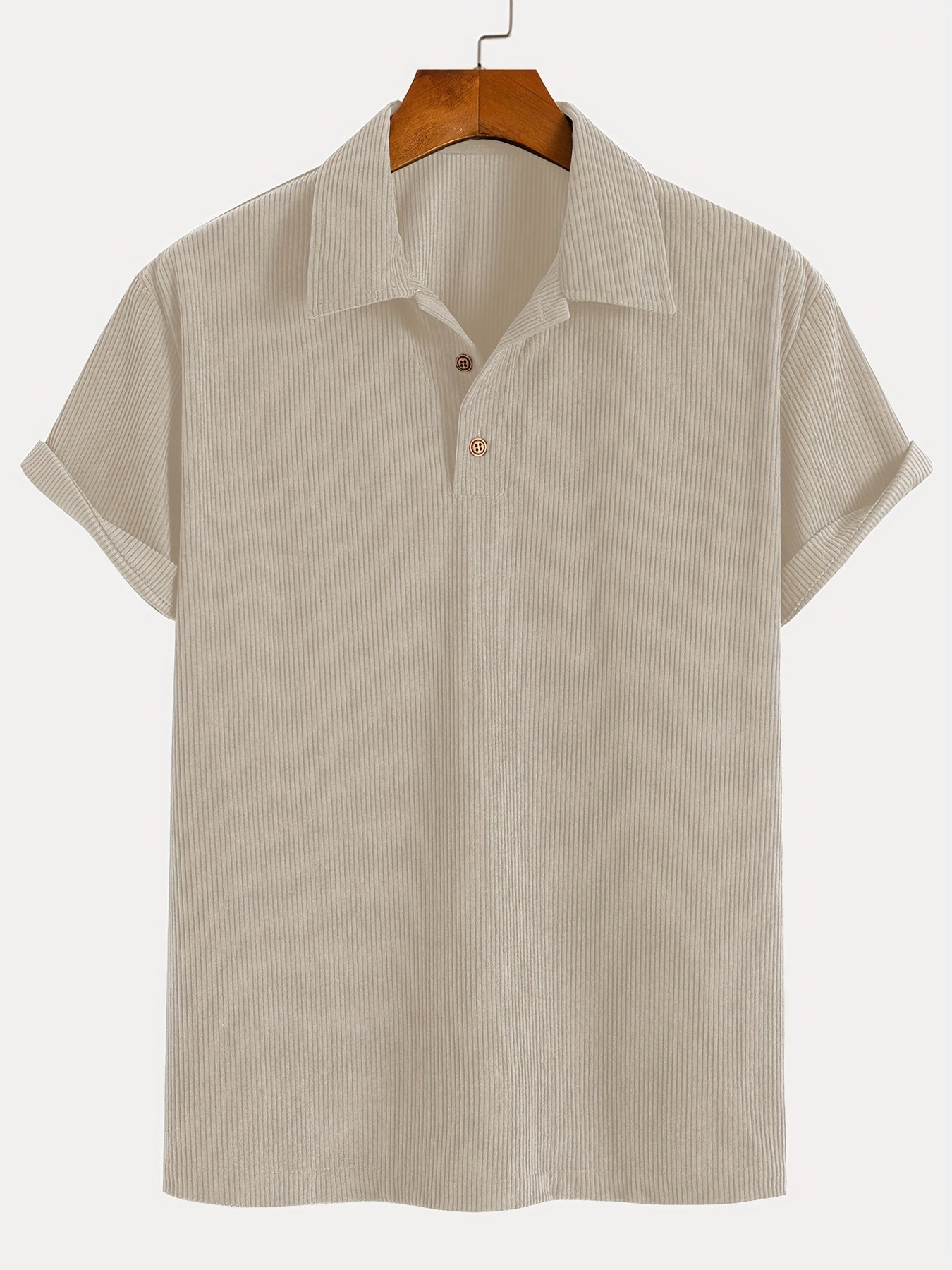 Men's Fashion Stretch Corduroy Shirt, Light Beige-Friendly Breathable Fabric with Turn- Collar and 4/1 Button Half Placket for Casual Streetwear Summer New Arrival in Military Green