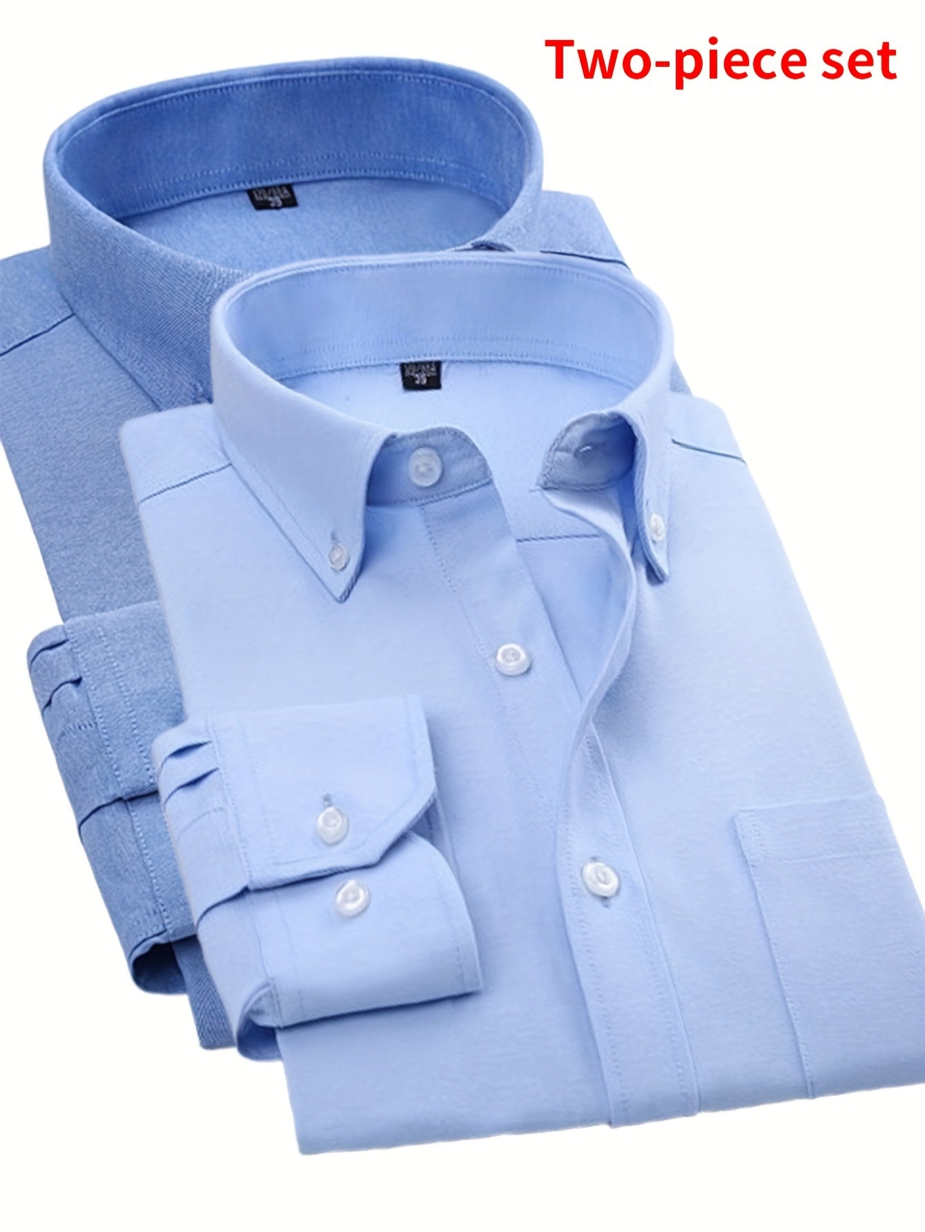Men'S Oxford Cloth Shirt Two-Piece Set Durable and Wear-Resistant Business Casual Suit Versatile Commuter Outfit Solid Color Button-Up Shirt