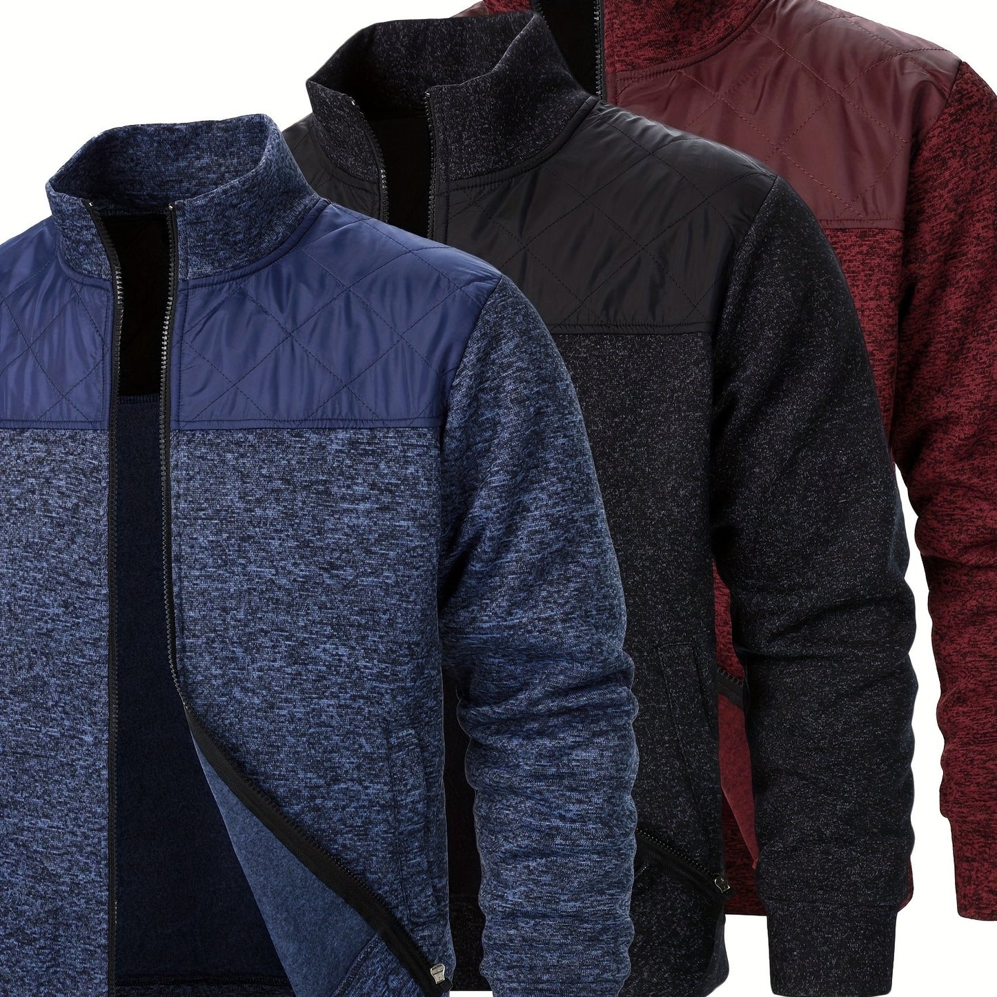 Lot de 3 Sweatshirts Homme en Polaire – Zip, Marron, Manches Longues, Col Montant, Décontracté, Golf et Camping, Lavable en Machine