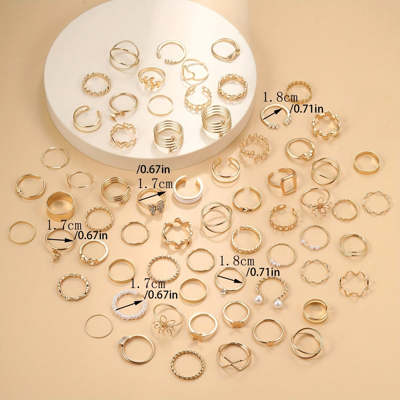 IF YOU 66pcs Minimalist & Charm Set - Look Ring Collection with Flower, Butterfly, Heart Charms, Imitation - Daily Wear, Wedding, Anniversary, Gift for all-Season Elegant