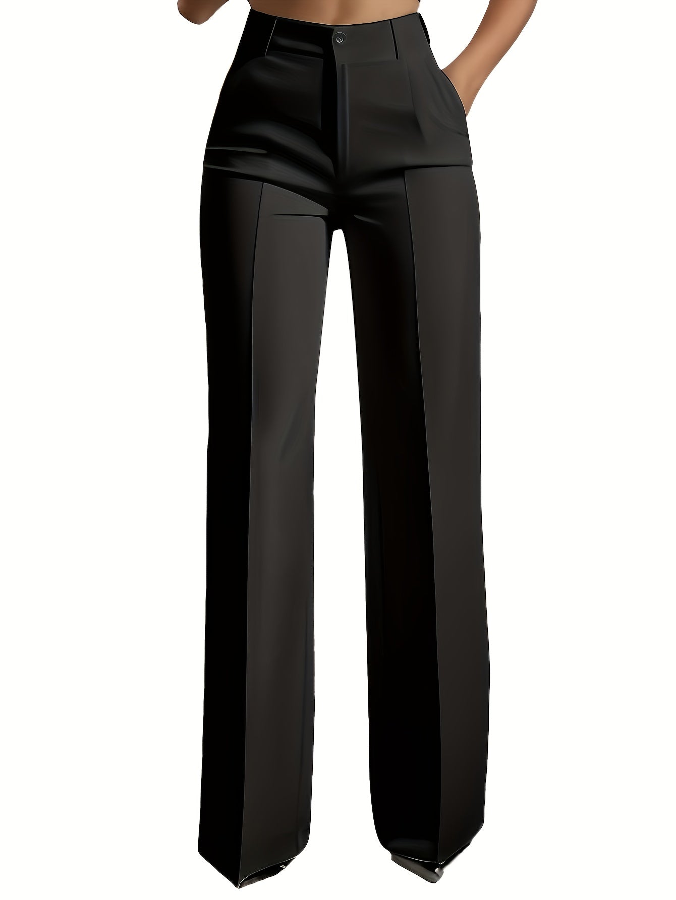 Lot de 2 Pantalons Femme Élégants Droits – Couleur Unie avec Poches Latérales