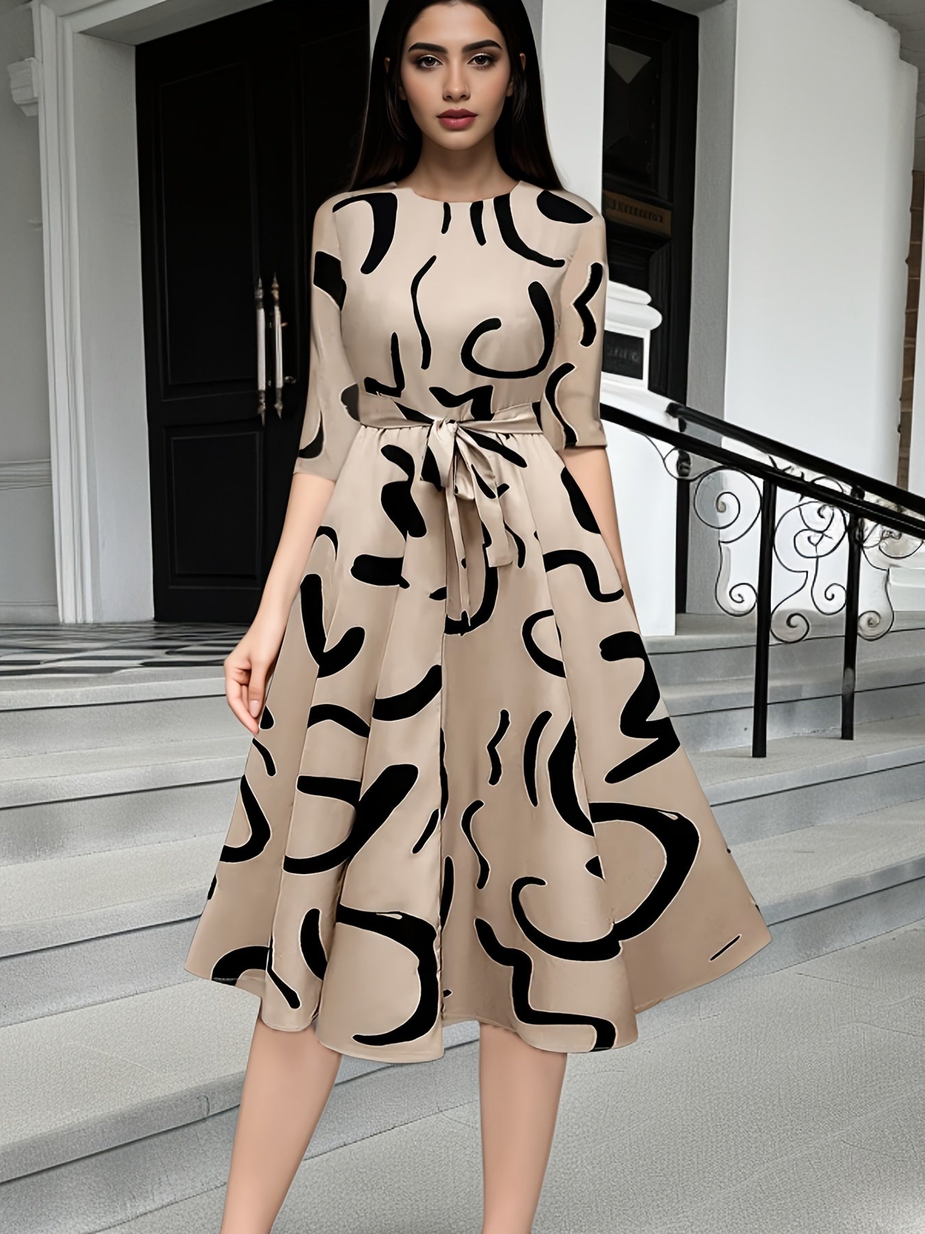 Oriented Fashion Print Temperament Lace Dress