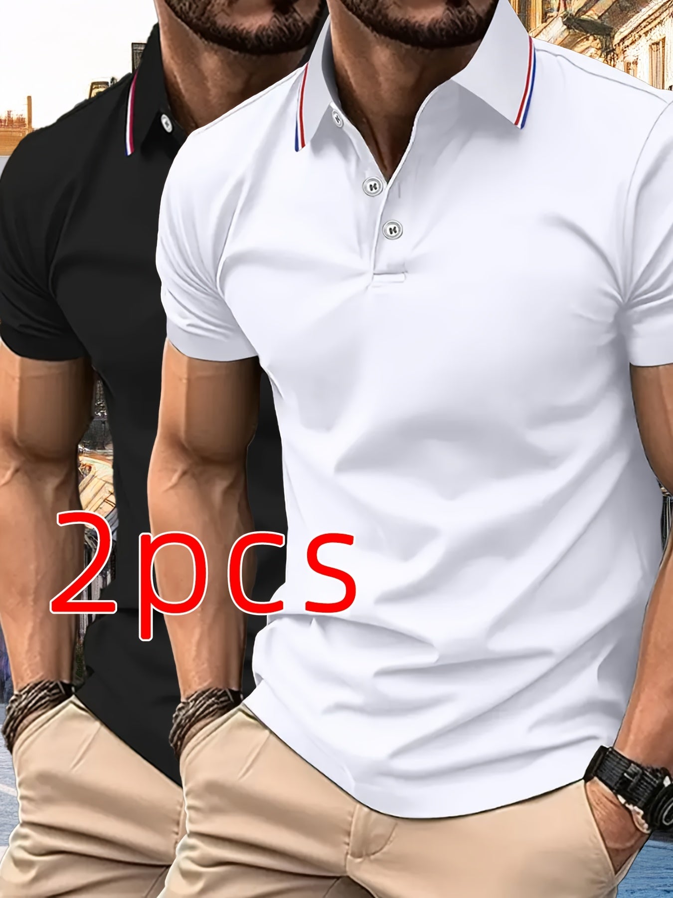 2pcs Men's Summer Shirts, Button- Front Design, Simple Comfortable Casual Turn- Collar Short Sleeve