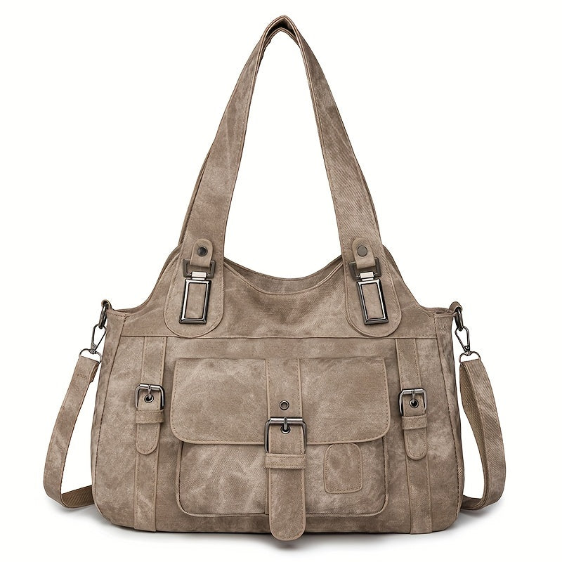 Sac Cabas Femme Rétro Taole en Synthétique avec Bandoulière Amovible – Quincaillerie Dorée et Fermeture Éclair, Couleurs : Gris / Beige / Marron / Noir – Sac Vintage pour Travail et Voyages, Sac Synthétique Durable