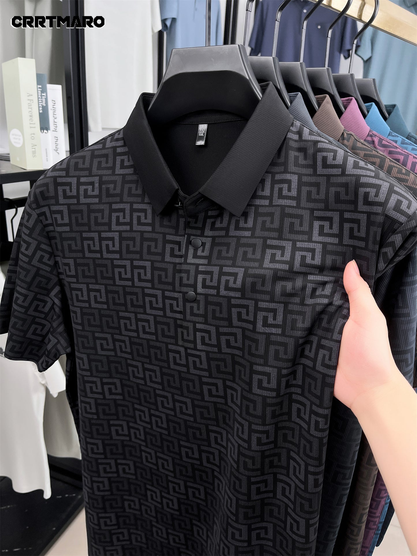 Men'S Casual Summer Polo Shirt - "CRRTMARO" Logo, Lightweight Rayon Fabric, Short Sleeve, Button-Up, Casual Style, Casual Summer Wear | Casual Style Shirt | Glossy Finish