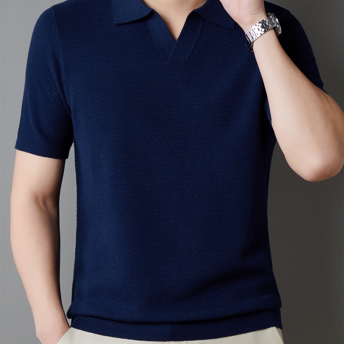 Men's 100% Cotton Shirt - Classic Fit Casual Short Sleeve, Solid Color Button- Collar for Spring/Fall, Versatile for Office & Casual Attire