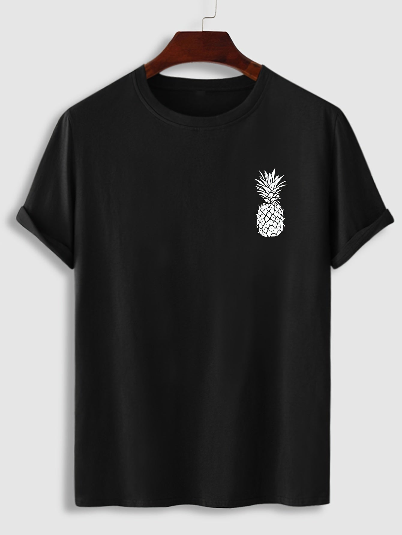 Men'S Casual Short Sleeve T-Shirt - Pineapple Print, Soft Breathable Cotton, Regular Fit Round Neck, Classic Basic Style for Casual Attire, Comfortable Clothing | Round Neck Tshirt | Soft Fabric Tee, T Shirt
