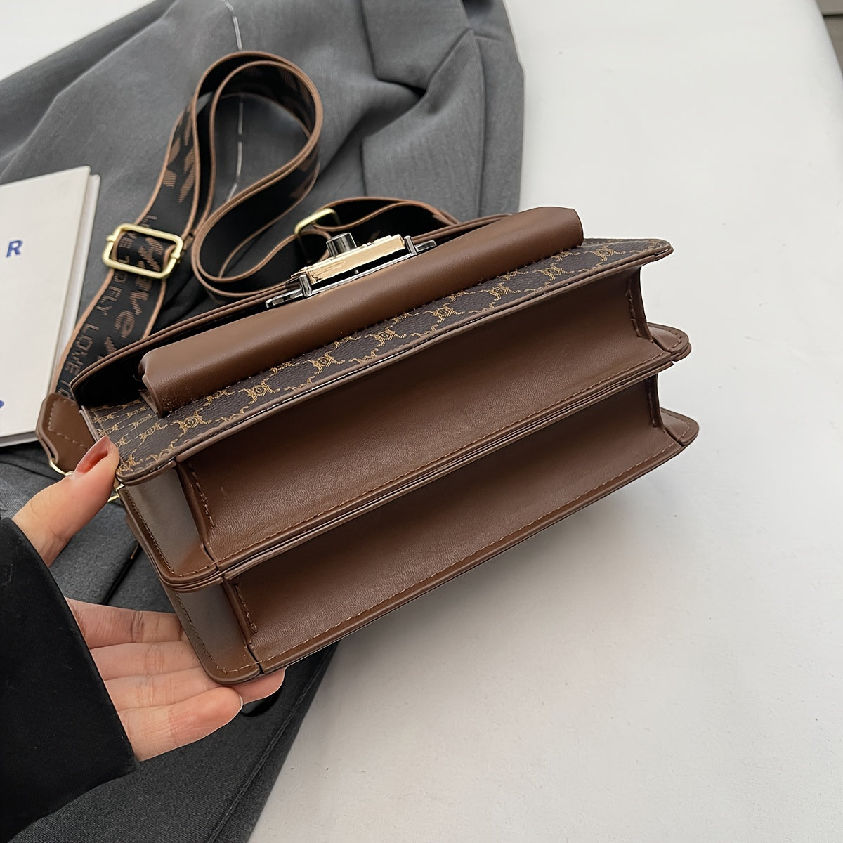 Sac femme motif géométrique en simili cuir, bandoulière réglable, fermeture dorée, intérieur spacieux