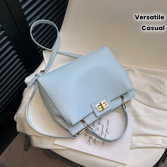 Sac bandoulière convertible bleu clair pour femme – Hardware doré, bandoulière détachable, fermeture pression, polyvalent pour quotidien, travail et voyages