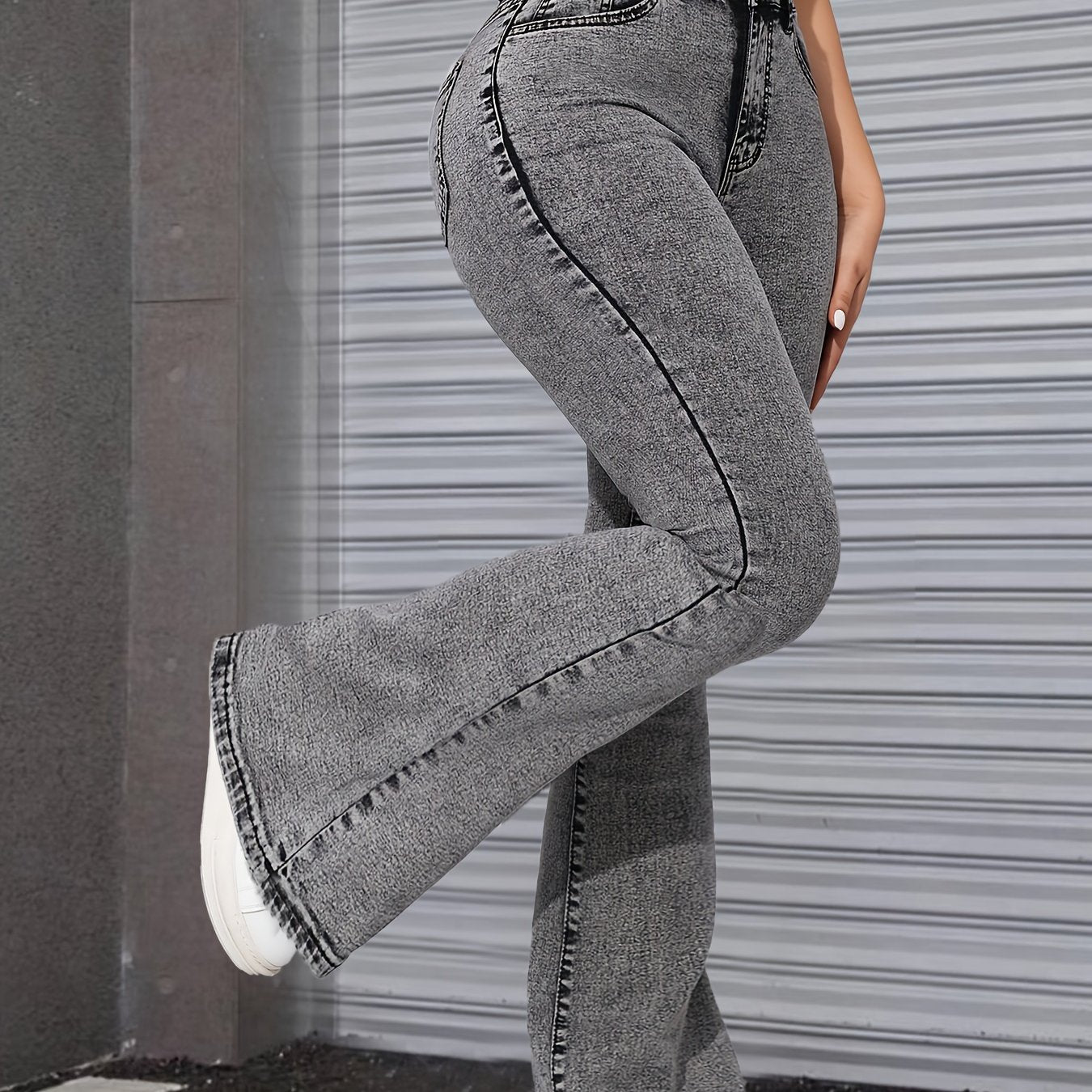 Jeans Femme Gris Style Snowflake Extensible Slim-Fit Polyvalent