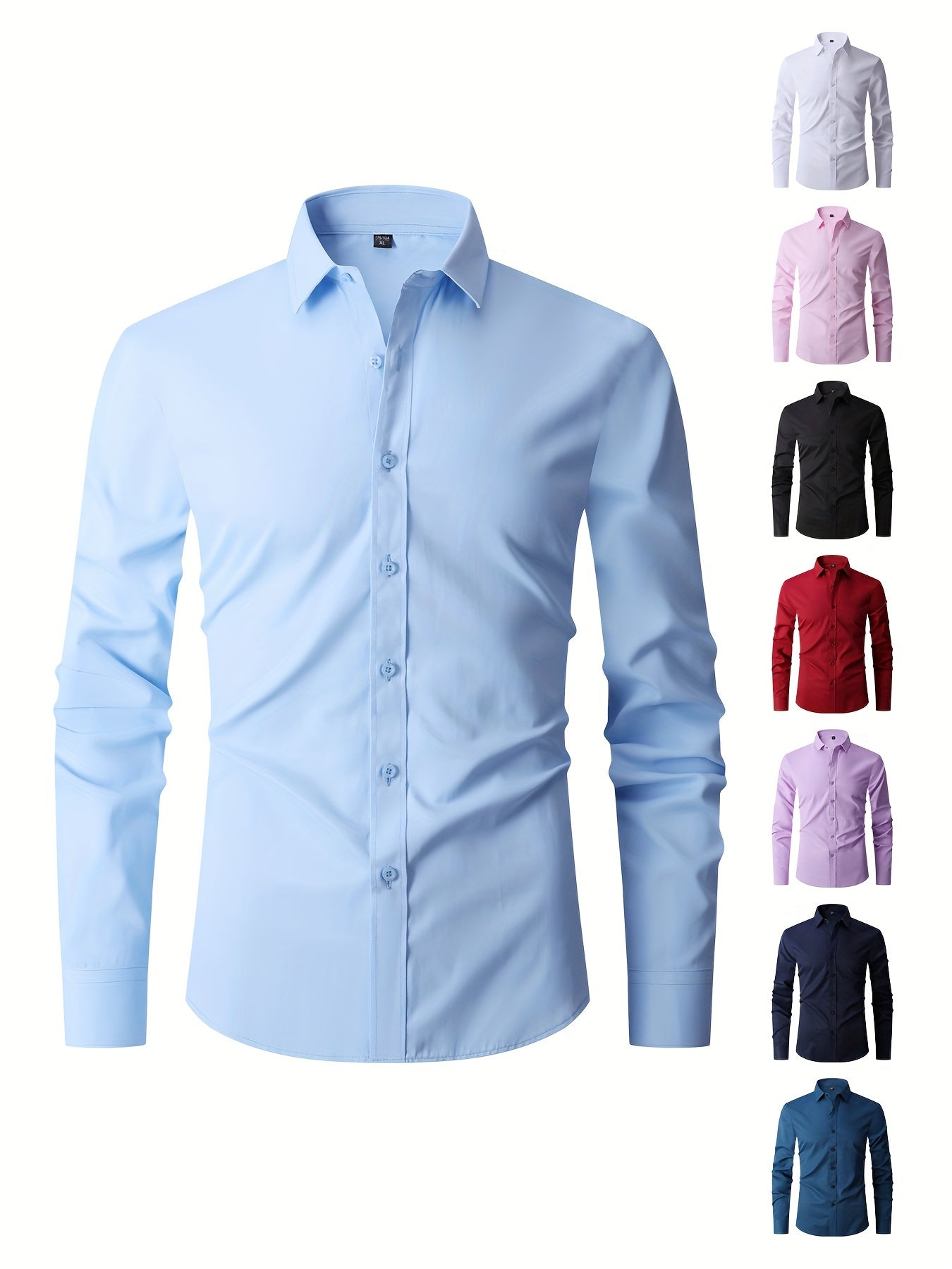 Men'S New Long-Sleeve Shirt, Slim Fit for Young Adults, Business Casual White Shirt in Solid Color, Available in Large Sizes.