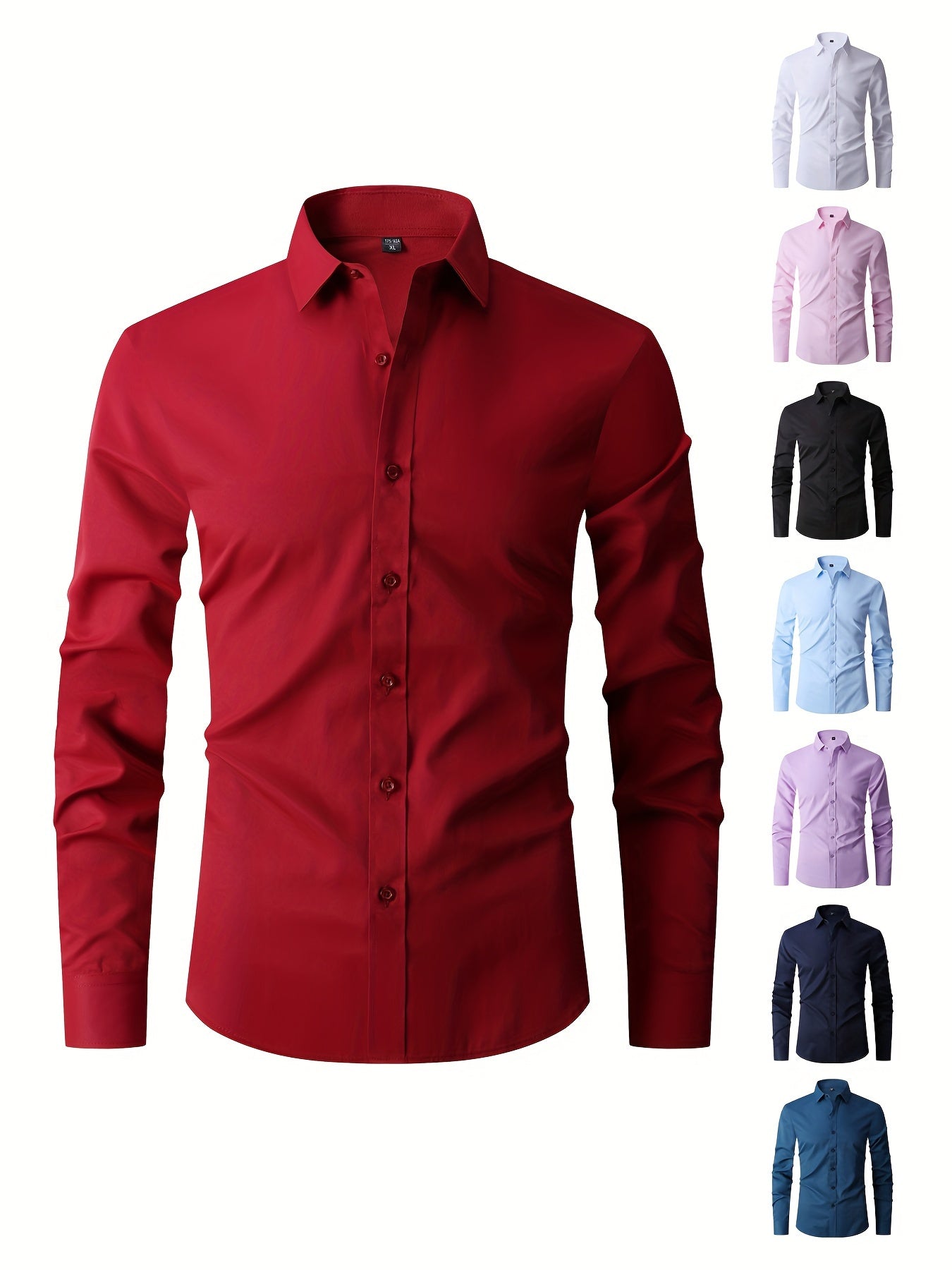 Men'S New Long-Sleeve Shirt, Slim Fit for Young Adults, Business Casual White Shirt in Solid Color, Available in Large Sizes.
