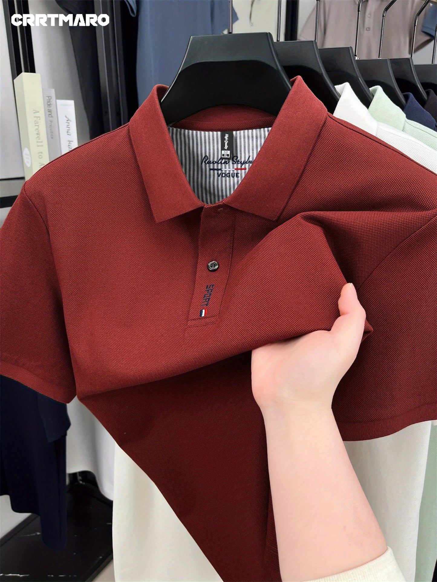 CRRTMARO Men's Mint Green Shirt - 100% Cotton Short Sleeve Summer T-Shirt with White Piping Collar & Logo, Casual Button-Front Placket, Mint Green ( Green) for, Beach, Office - Breathable & Wrinkle-Resistant