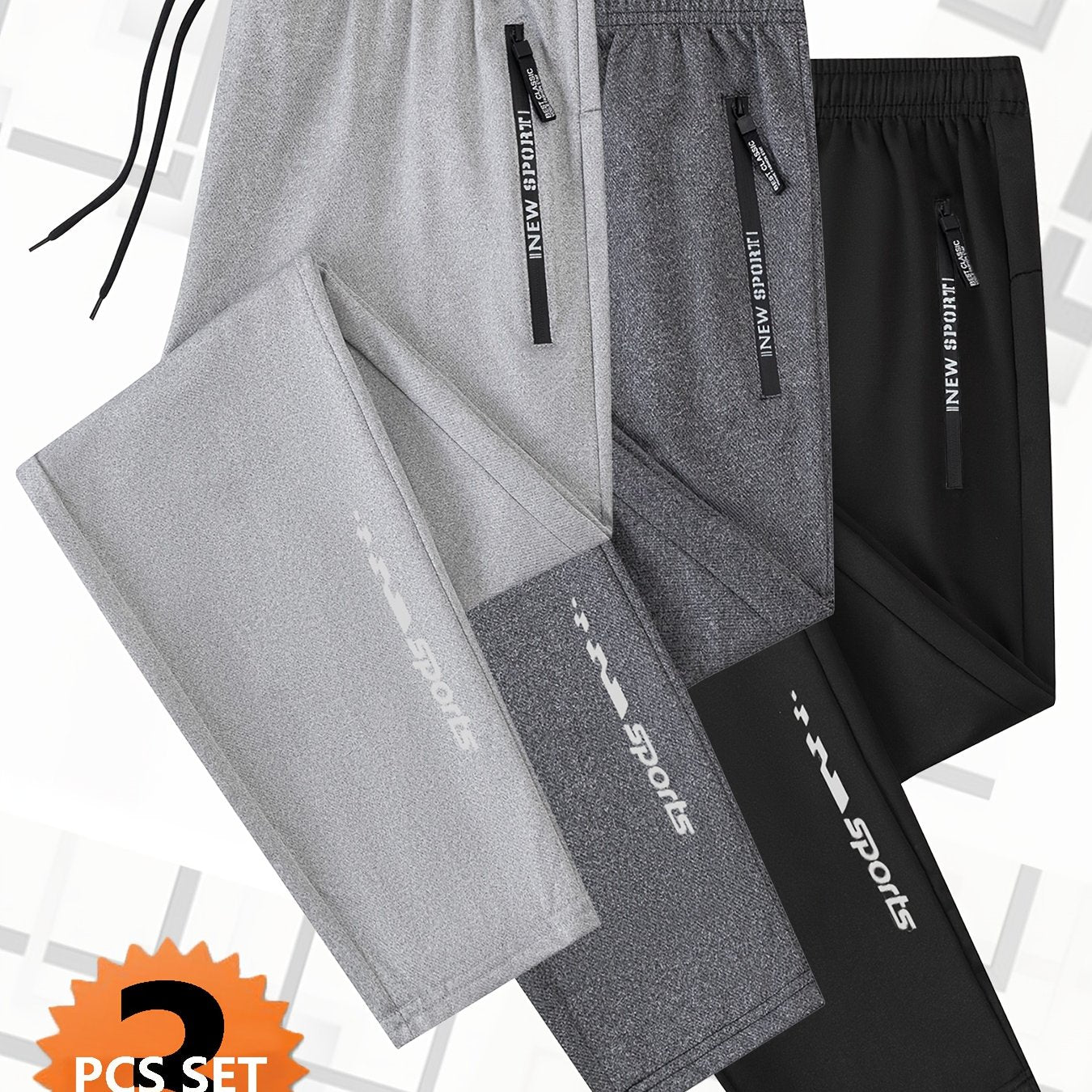 3pcs Joggers Homme – Cordon, Poches Zippées, Sport & Casual, Noir, Tout Saison