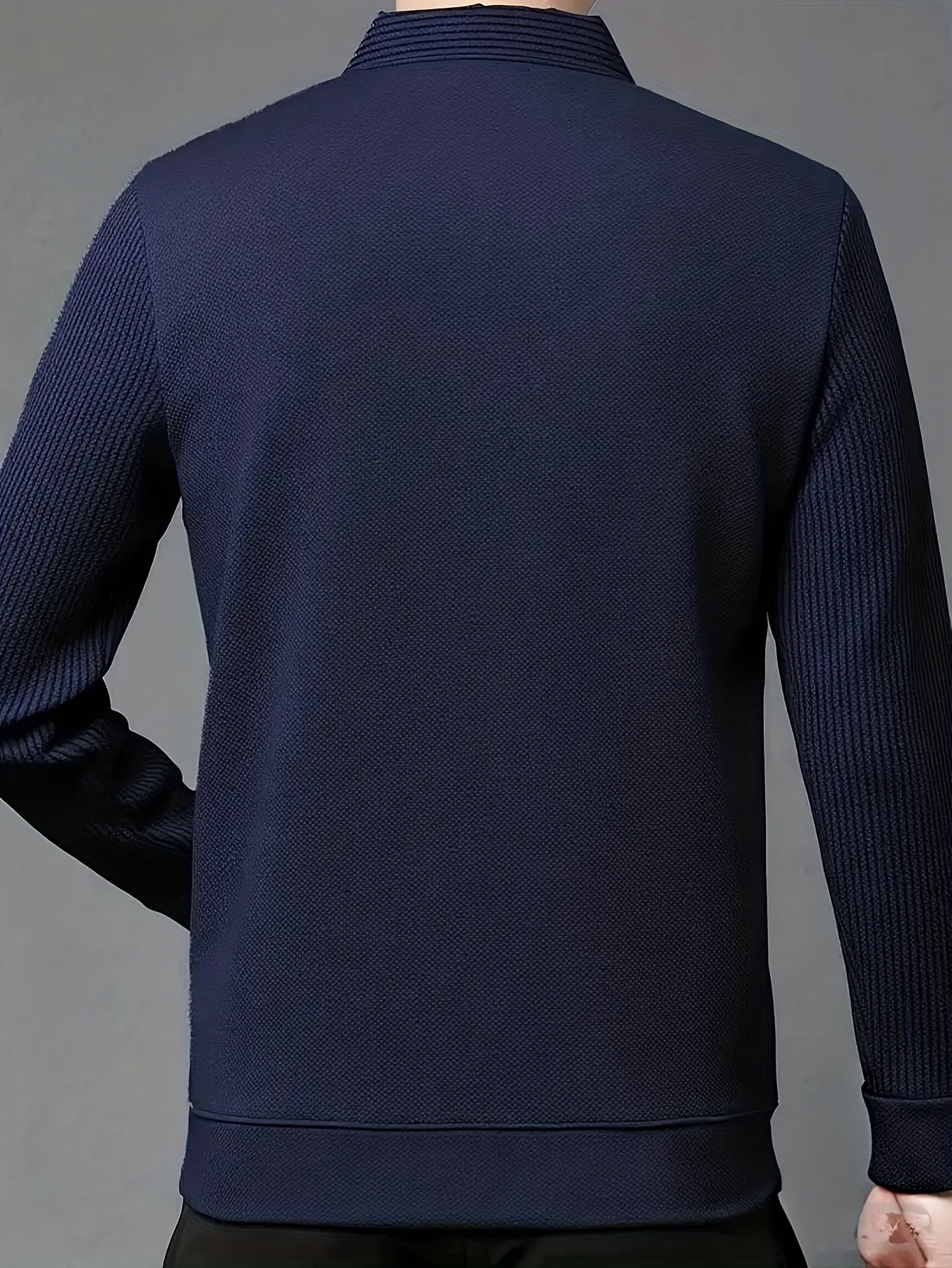 Men'S Two-in-One Long Sleeve T-Shirt - Navy & Striped Patchwork Collar Shirt, Button-Up Front, Breathable Fabric, Regular Fit for Business & Casual Wear, Versatile Clothing | Classic Collar Shirt | Stylish Contrast Design