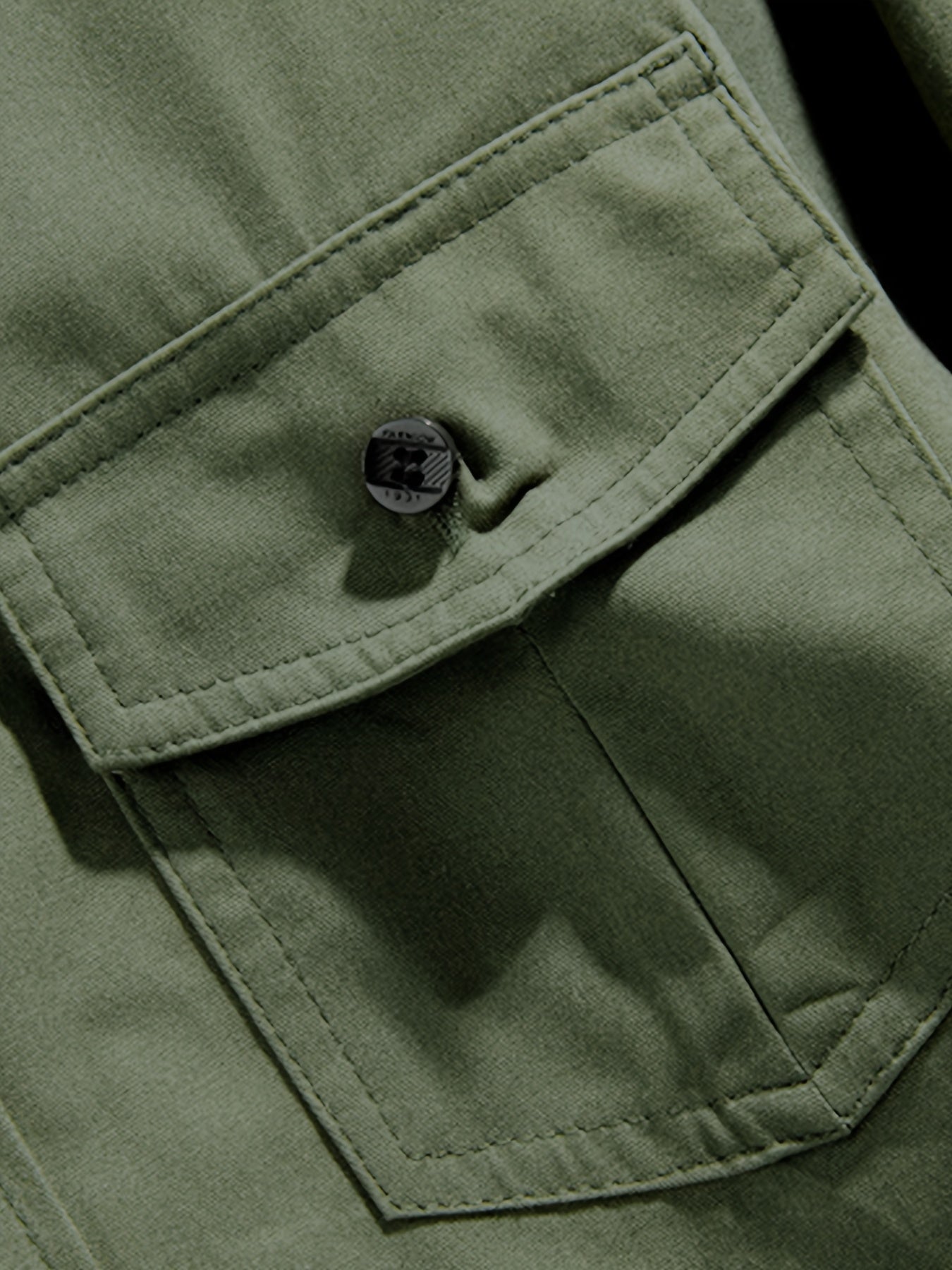 New Casual Men's Business Gentleman Square Collar Long Sleeve Multi-Pocket Army Green Shirt