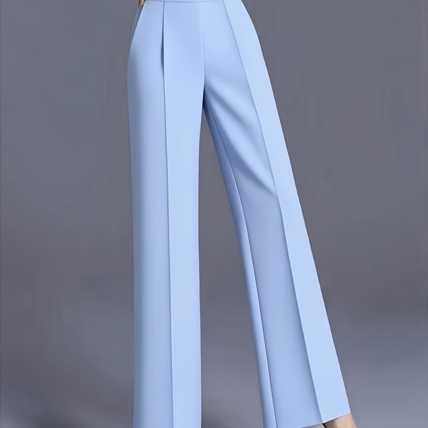 Pantalon Femme Grande Taille Élégant – Taille Haute, Jambe Large, Couleur Unie Rose et Bleu Marine