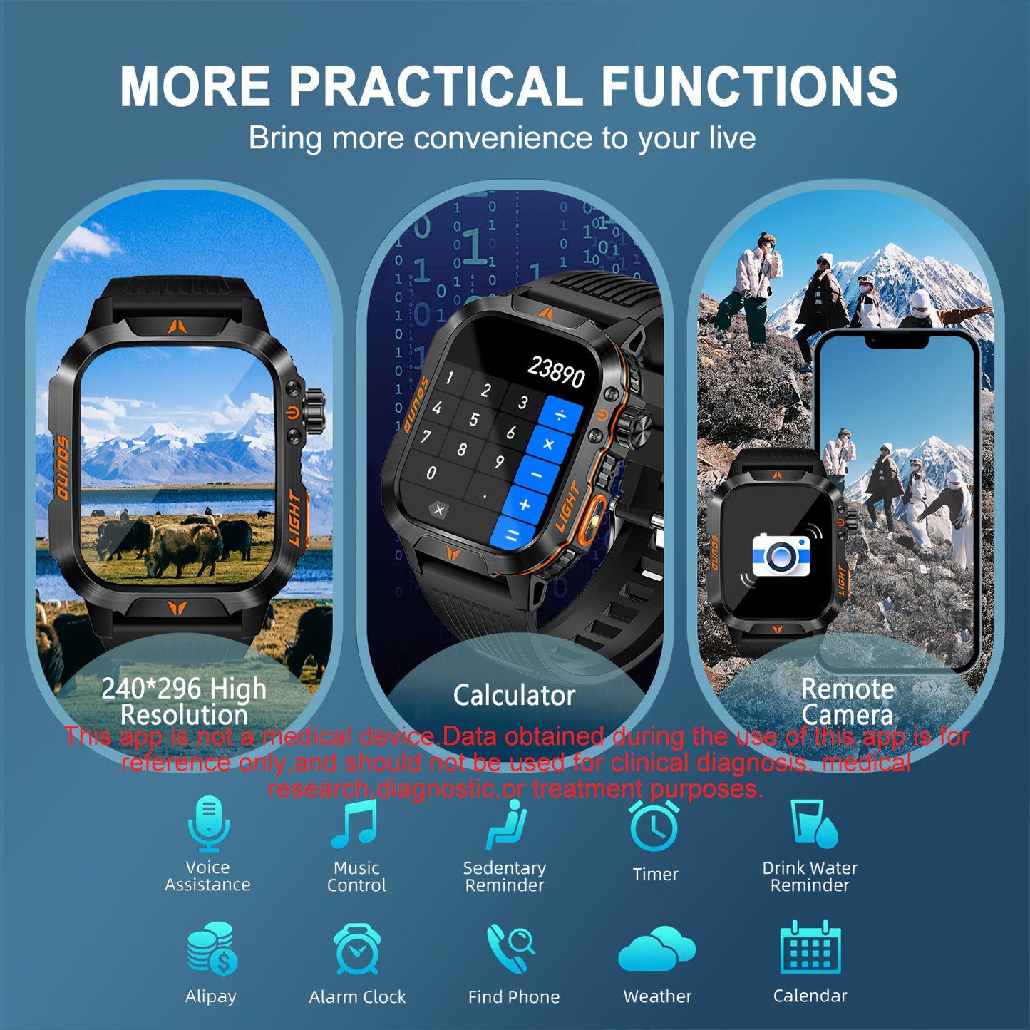 QTLJJBY Men's Smartwatch - 2.02" HD Display, Call & Text Functionality, Camo Design With Altimeter, Barometer, LED Flashlight, Sleep Tracker And 600mAh Battery - Perfect For Fitness & Outdoor Adventures