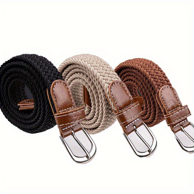 Lot de 3 ceintures élastiques sans boucle pour femmes – Ceintures tressées avec accessoire en alliage, idéales pour pantalons et jupes décontractés, disponibles en 3 couleurs