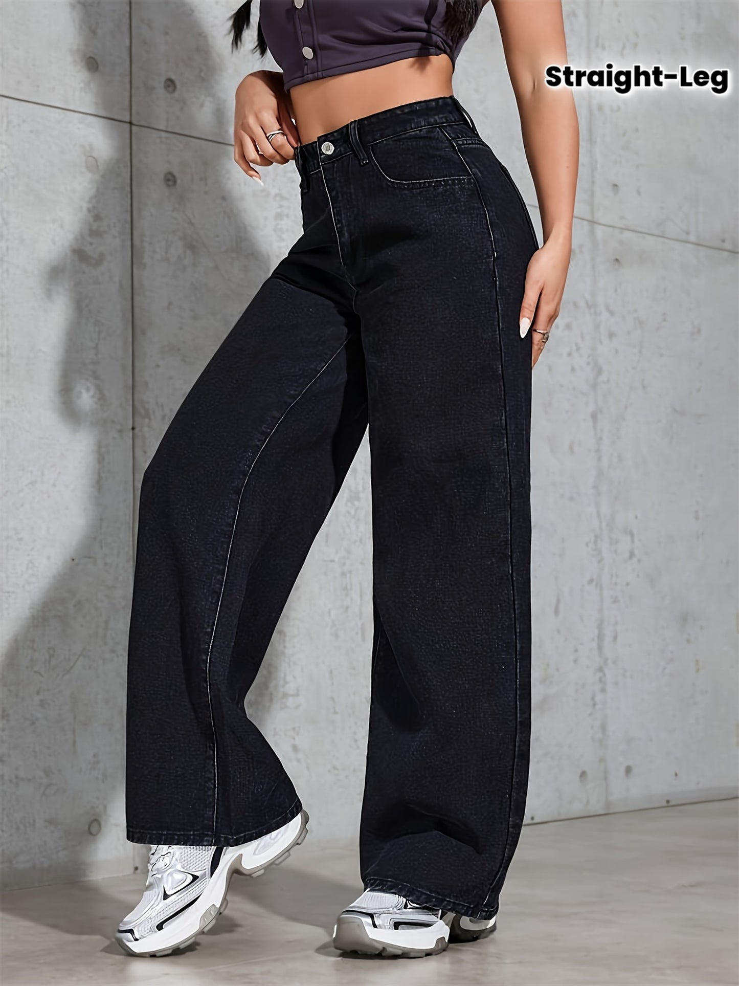 Jeans Femme CPUY Extensible Non Transparent Jambe Droite Taille Mi-Haute Longue Toute Saison Décontracté et Formel Lavable