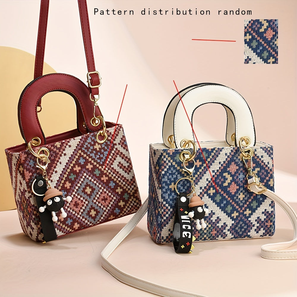 Sac à bandoulière tissé – petit, pendentif poupée, grand compartiment